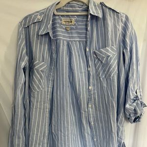 Express blue and white stripped button down